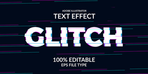 techno glitch text effect. Adobe illustrator editable font. Modern and futuristic modern distortion