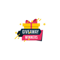 Giveaway winners template design for social media post, surprise package, subscribers reward. Gift box vector for advertising of giving present, like or repost isolated icon with modern flat style.