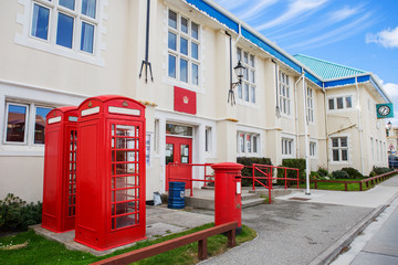 Port Stanley, Falkland Islands, post office building.
 Almost all tourists necessarily go to the post office and send themselves a postcard with the stamp of the Falkland Islands.