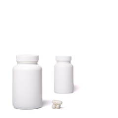 White containers with no logo. Boxes with ccccapsules isolated on a white.
