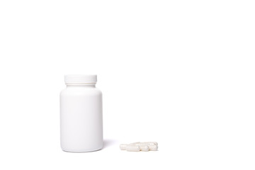 container with no logo, with capsules isolated on a white.