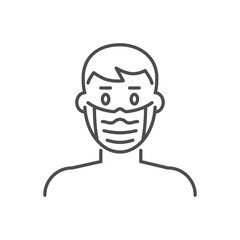 Man with medical mask related vector thin line icon. Isolated on white background. Editable stroke. Vector illustration.
