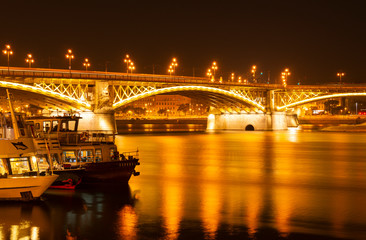 Margaret Bridge, Budapest, Hungary. Long exposure photographs at night from the Buda side.