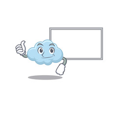 Humorous blue cloud cartoon design Thumbs up bring a white board
