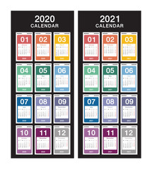Year 2020 and Year 2021 calendar vector design template, simple and clean design. Calendar for 2021 and 2022 on White Background for organization and business. Week Starts Monday. 