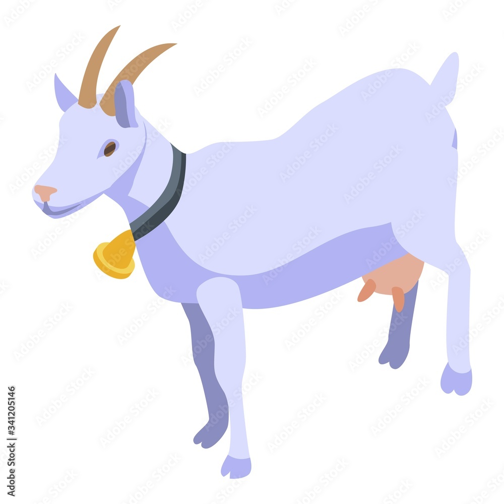 Wall mural goat with gold bell icon. isometric of goat with gold bell vector icon for web design isolated on wh