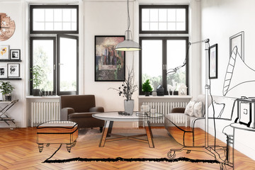 Modern Retro Style Apartment (proposal) - 3d illustration