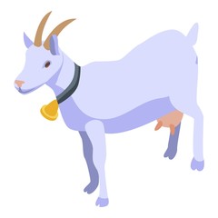 Goat with gold bell icon. Isometric of goat with gold bell vector icon for web design isolated on white background