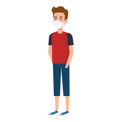 young man using face mask isolated icon vector illustration design