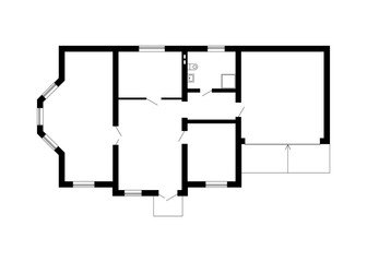 Black and White floor plan of a modern suburban house. Vector blueprint. Unfurnished floor plan for your design.