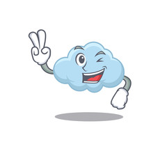 Happy blue cloud cartoon design concept with two fingers