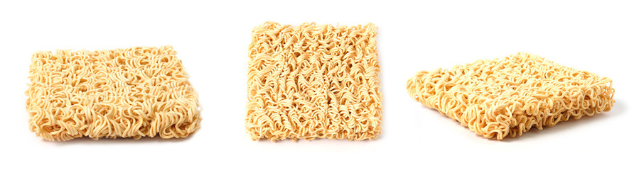Dried instant noodles isolated on white background.