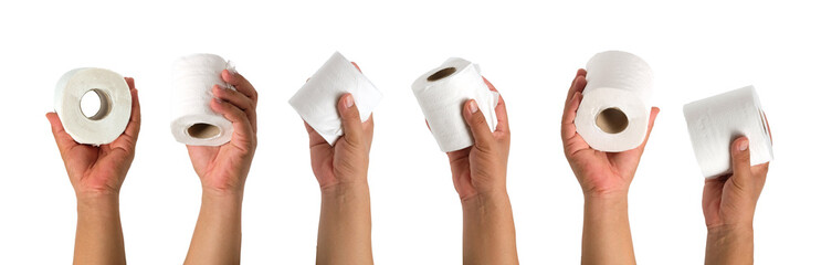 Hand with tissue paper on white background
