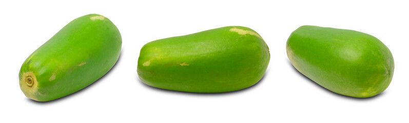 Green papaya isolated on white background with clipping path.