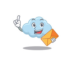 Happy blue cloud mascot design concept with brown envelope