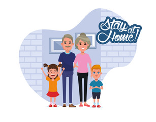 Fototapeta premium stay at home campaign with parents and kids