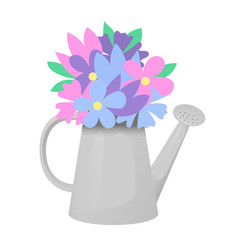 Bouquet of flowers in a watering can. Vector illustration isolated on a white background. Clip art for the design of sites, banners, labels, covers.