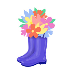 A bouquet of flowers in rubber boots. Vector illustration isolated on a white background. Clip art for the design of sites, banners, labels, covers.