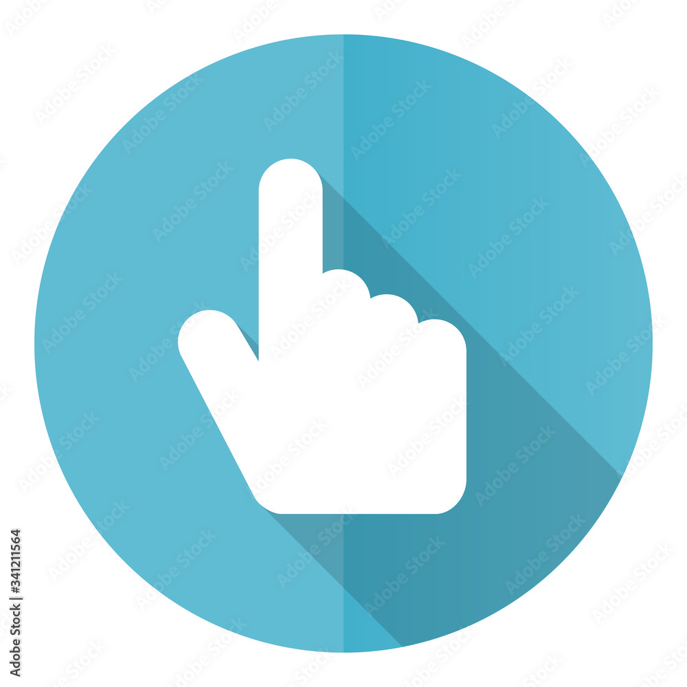 Poster cursor hand blue round flat design vector icon isolated on white background