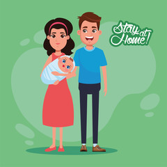 stay at home campaign with parents lifting baby