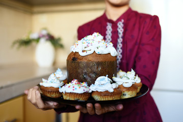 woman with chocolate cake