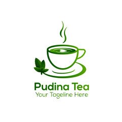Organic green pudina tea logo vector image
