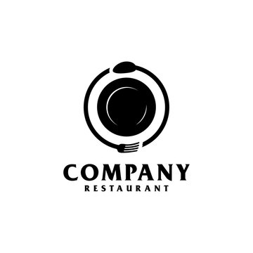 Plate with spoon, knife, and fork logo for restaurant company