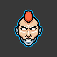 Simple and Minimalist cyberpunk robotic techno head logo design vector template