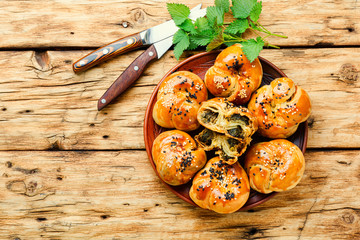 Homemade buns with nettles.