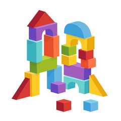 Fototapeta premium Pyramid built from children's cubes. Toy castle for children's play