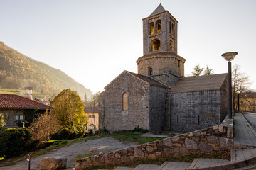 Fototapeta na wymiar Ancient Romanesque monastery of Saint Peter of the town of Camprodon in Gerona, Spain.