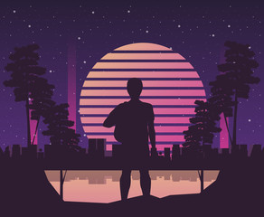 cyber punk poster with man in landscape silhouette