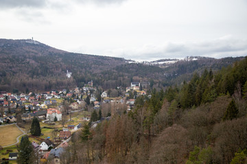 The view from the beautiful old castle Oybimn into the valley to Hain or Olbersdorf
