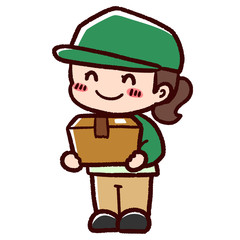 配達員　女性　宅配　ダンボール　笑顔