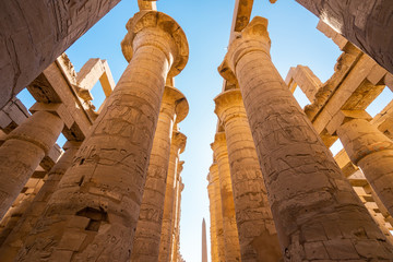 Stone columns in Karnak temple biggest temple in the world in Luxor city in Upper Egypt
