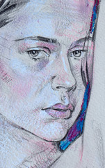 watercolor painting, female portrait, handmade   