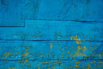 texture of painted metal sheets with blue peeling paint   