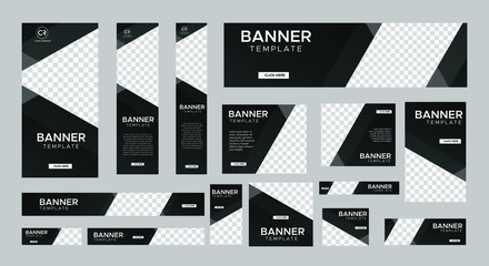set of creative web banners of standard size with a place for photos. Business ad banner. Vertical, horizontal and square template. vector illustration EPS 10	