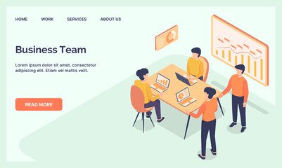 business team meeting for website template landing homepage with modern isometric flat