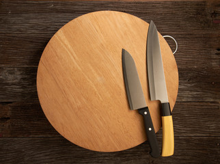 kitchen knife and cutting board