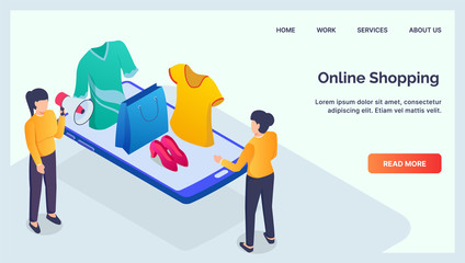 online shopping mobile devices smartphone for website template landing homepage with modern isometric flat
