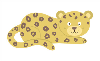 Vector cute jaguar isolated on white background. Funny tropical exotic African animal illustration. Bright flat picture for children. Jungle summer clip art. © Lexi Claus