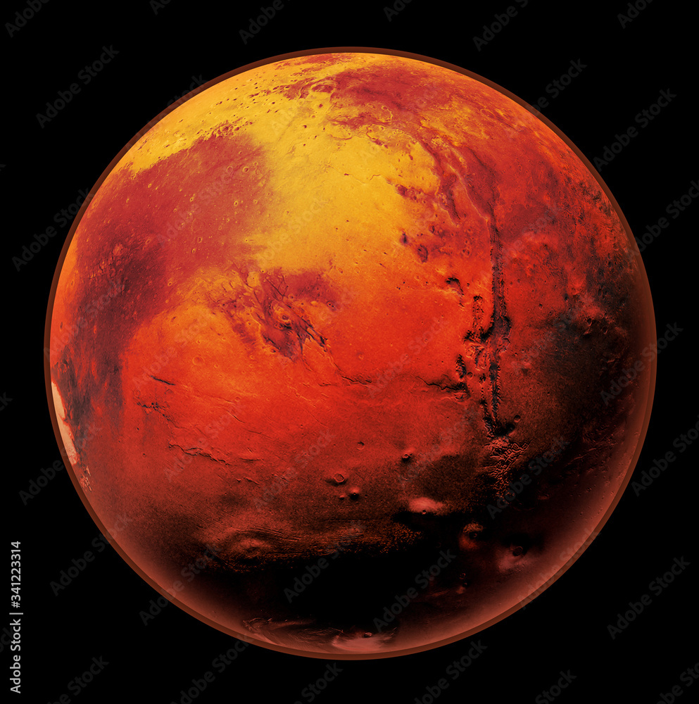 Wall mural mars the red planet of the solar system in space. high resolution art presents planet mars isolated 