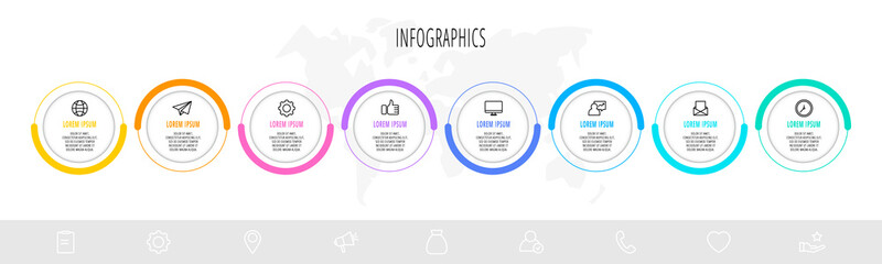 Vector template circle infographics. Business concept with 8 options and parts. Eight steps for graph, diagrams, slideshow. Path step by step