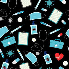 medical seamless pattern, drugs and medical supplies for the treatment of diseases and viruses