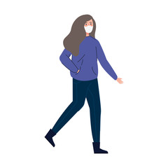 young woman walking with face mask isolated icon vector illustration design