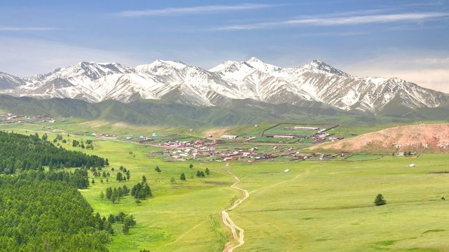 The beautiful scenic with the Tian Shan mountains at naryn of Kyrgyzstan