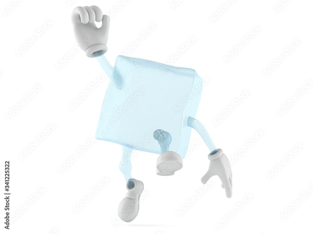 Sticker Ice cube character jumping in joy