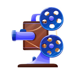 Old movie projector in cartoon style, retro
