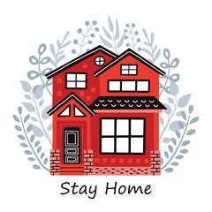 House and branches with foliage. Stay at home.